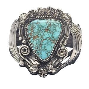 Vtg Native American Navajo Sterling Silver and Turquoise Cuff Bracelet Delgarito